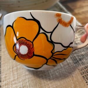 Pier 1 Imports Hand-Painted Sunflower Coffee Tea Mug Terracotta Floral Cup